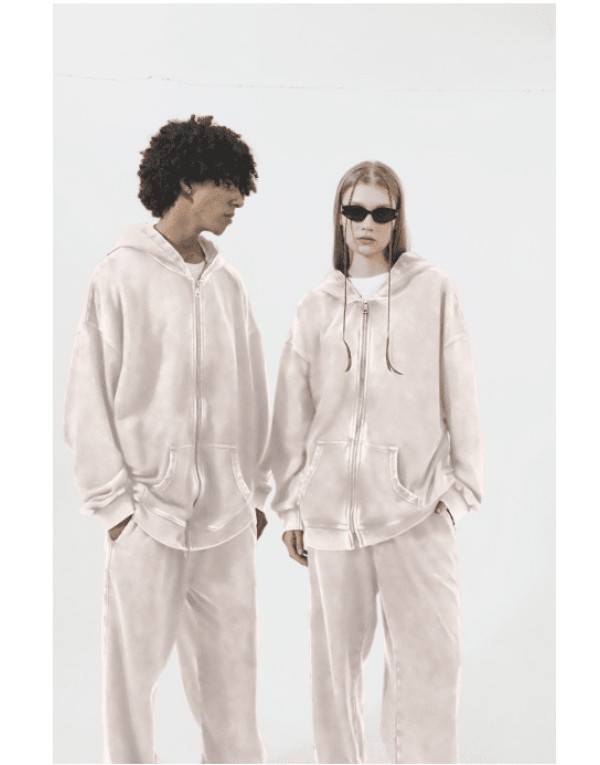 350 grams heavyweight washed vintage zipper hoodie for men with a hood, retro and loose fit, suitable for Instagram fashion.