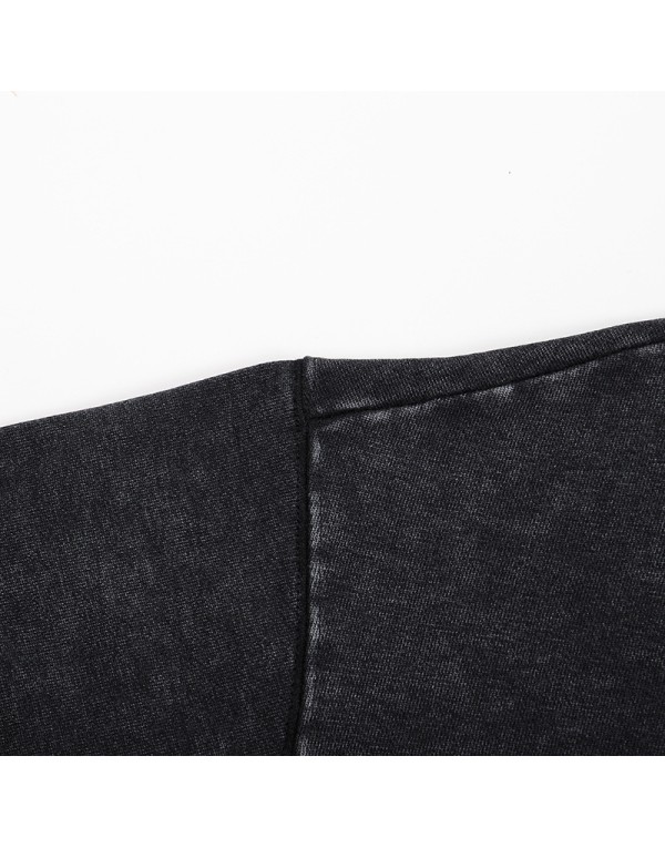 350 grams heavyweight washed vintage zipper hoodie for men with a hood, retro and loose fit, suitable for Instagram fashion.