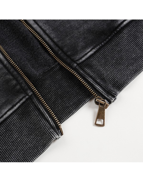 350 grams heavyweight washed vintage zipper hoodie for men with a hood, retro and loose fit, suitable for Instagram fashion.