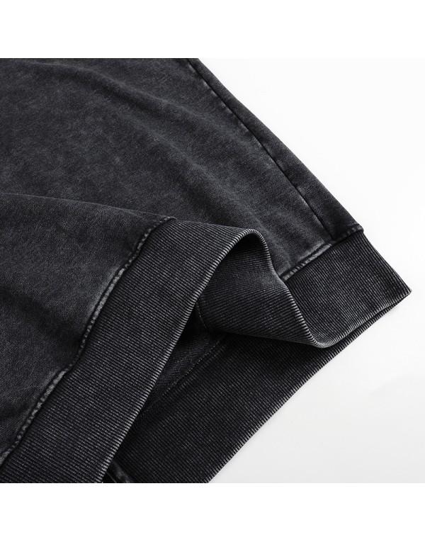 350 grams heavyweight washed vintage zipper hoodie for men with a hood, retro and loose fit, suitable for Instagram fashion.