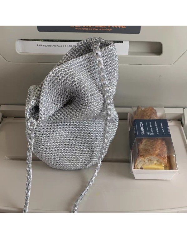 2025 new niche design woven simple silver handbag bag with large capacity bucket bag