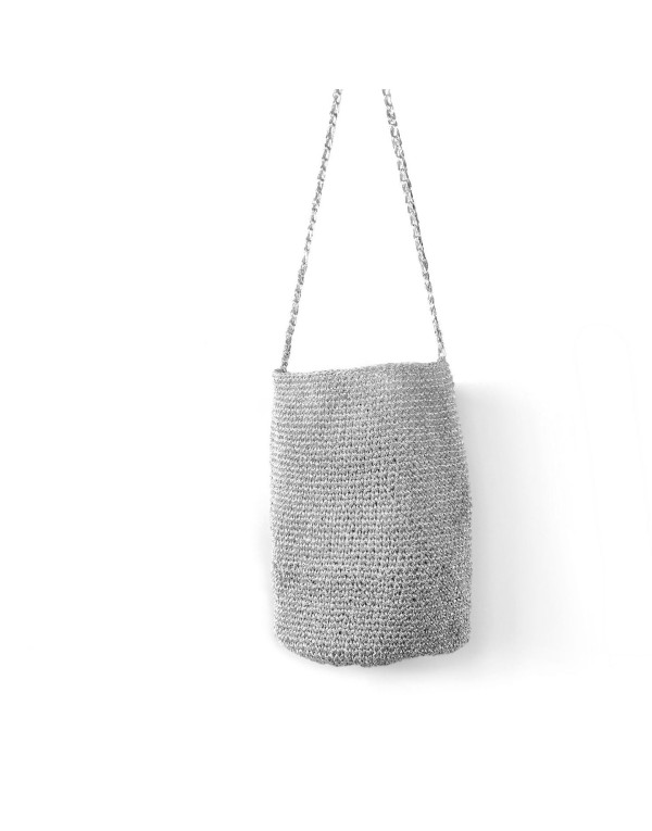 2025 new niche design woven simple silver handbag bag with large capacity bucket bag